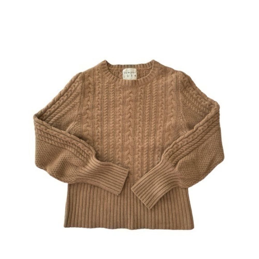 Jumper 1234 Aran Camel Brown Cable‎ Knit 100% Cashmere Crewneck Sweater XS